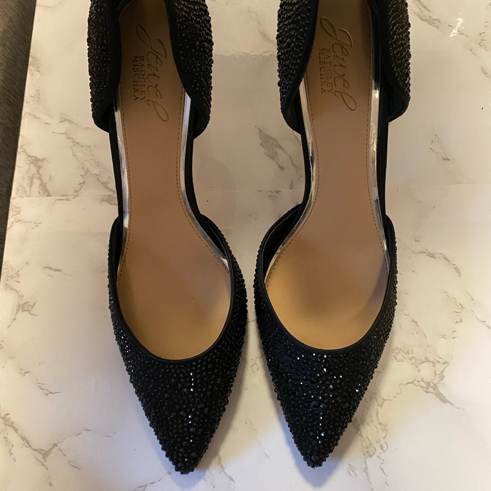 Jewel by Badgley Mischka Black Crystal Pointed-Toe Heels 4in